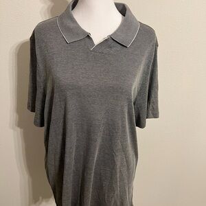 Men's Grey Short-Sleeve Polo with Contrast Knit Collar